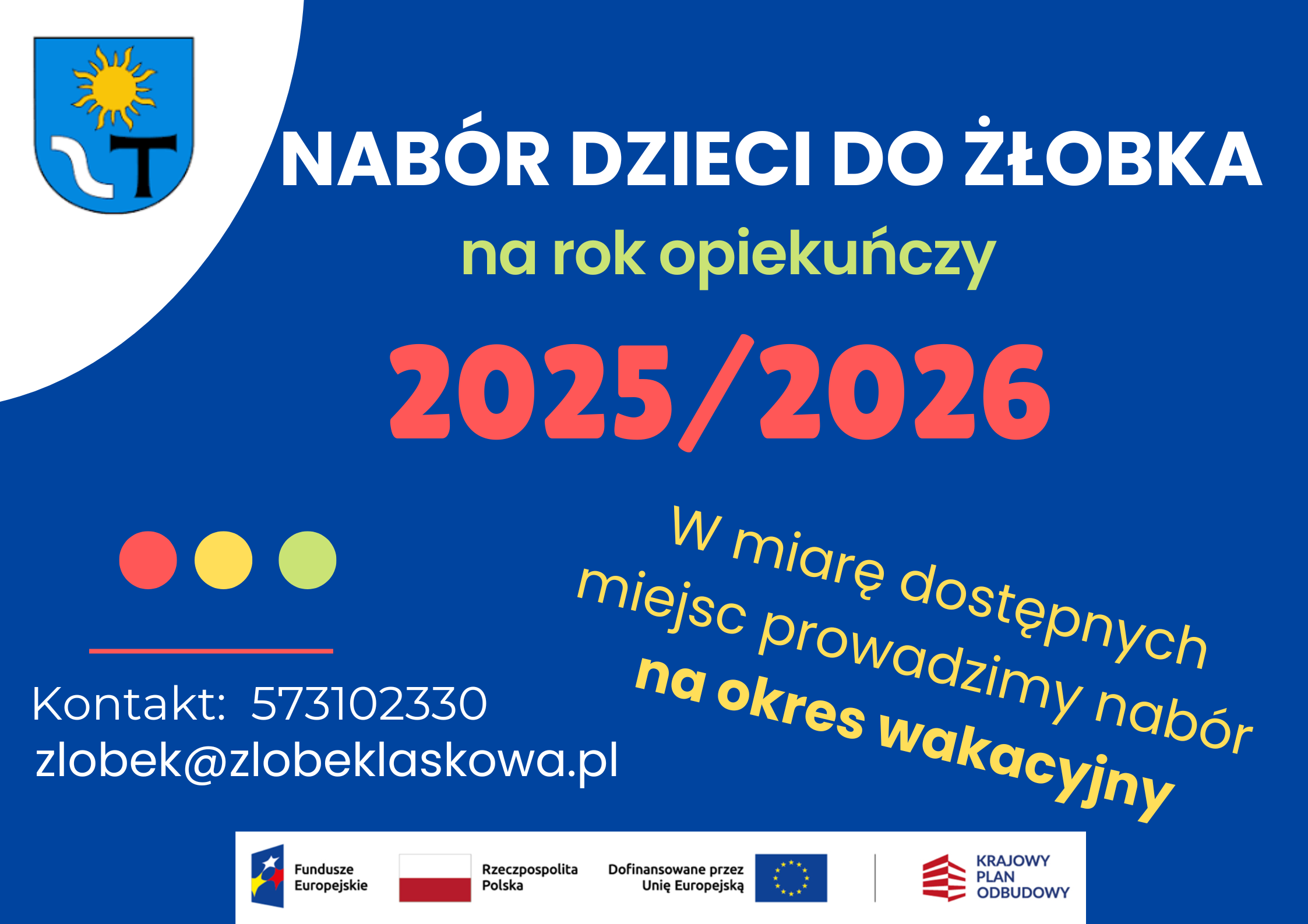 Trwa rekrutacja do Samorządowego Żłobka Laskowskie Orzeszki w Laskowej na rok opiekuńczy 2025/2026
