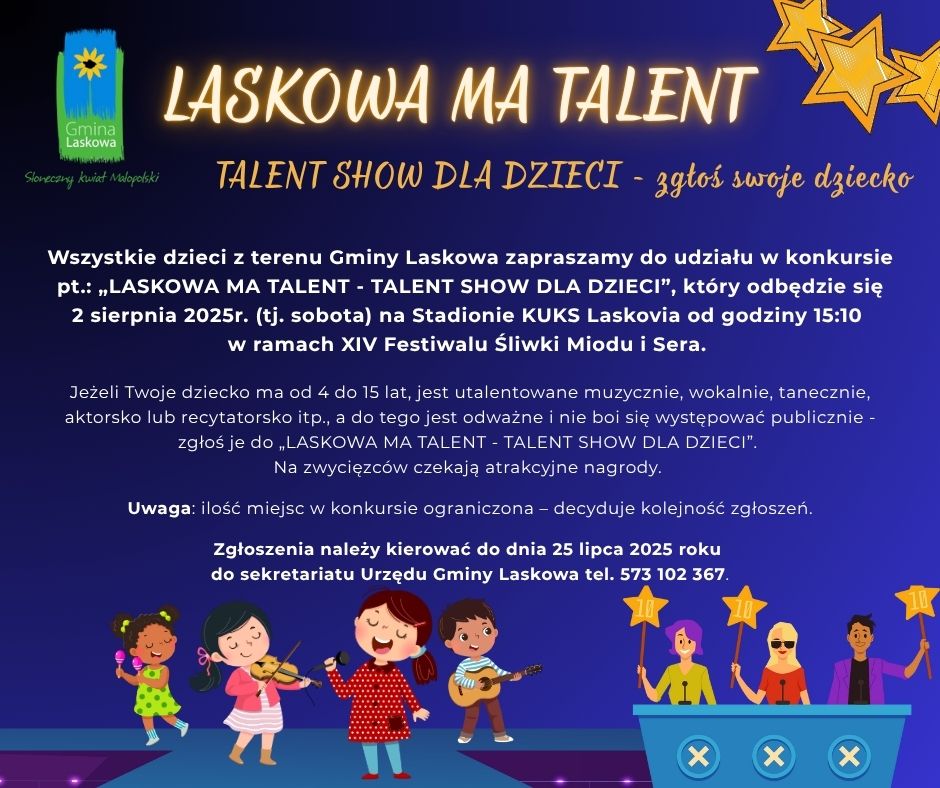 Zaproszenie do udziału w konkursie "Laskowa ma talent - talent show dla dzieci"
