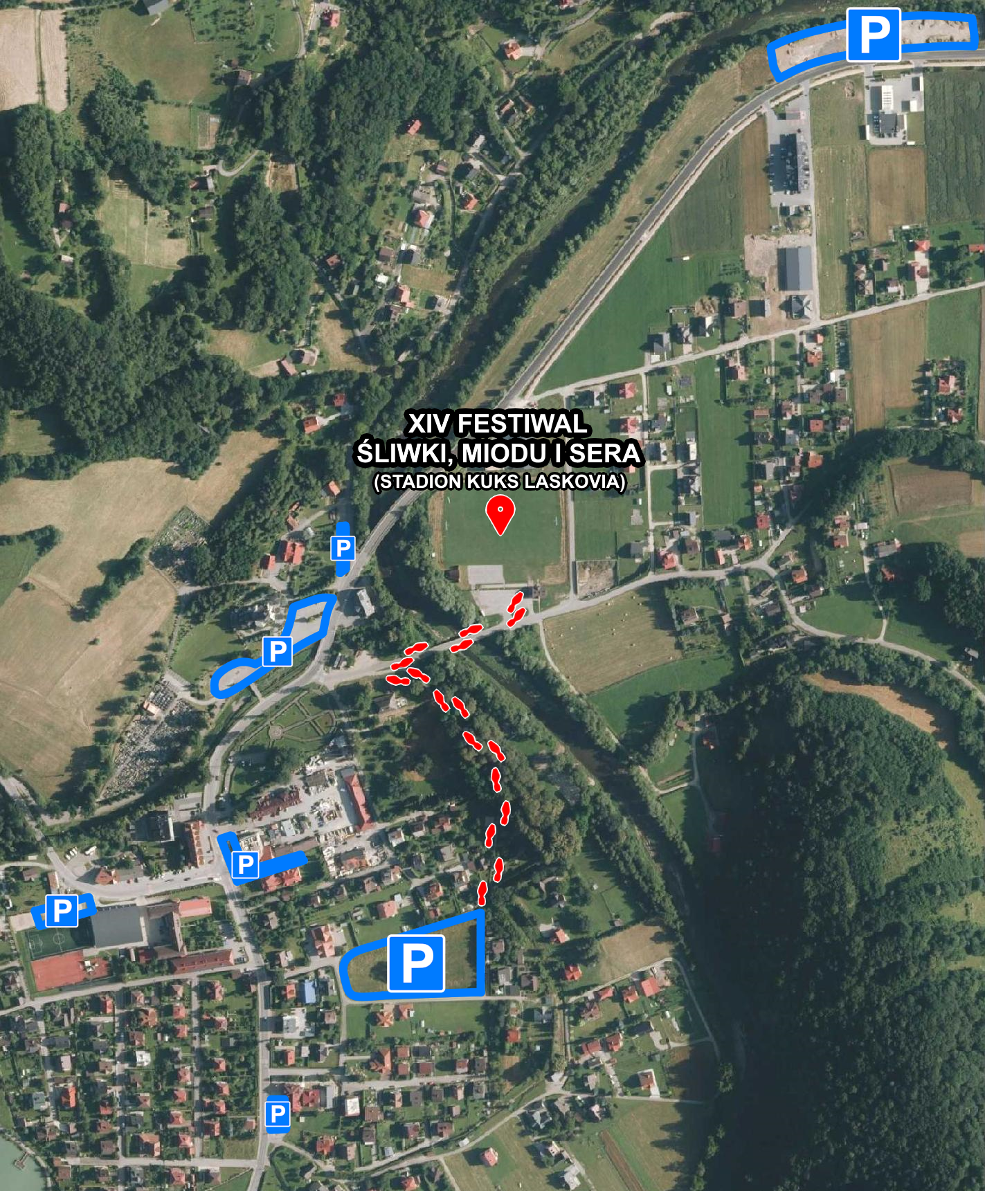 Mapa - Parkingi podczas Festiwalu Śliwki, Miodu i Sera